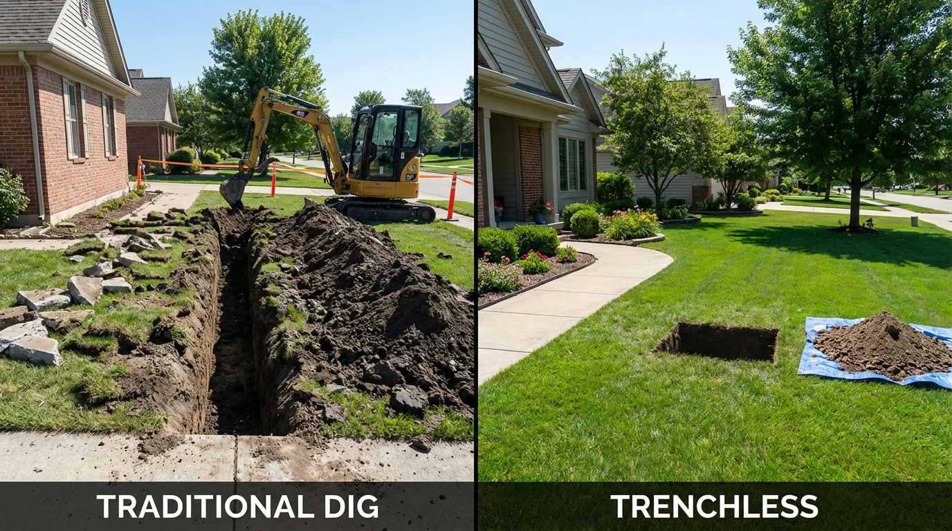 Trenchless sewer repair with minimal yard damage versus traditional excavation in Ganado, AZ